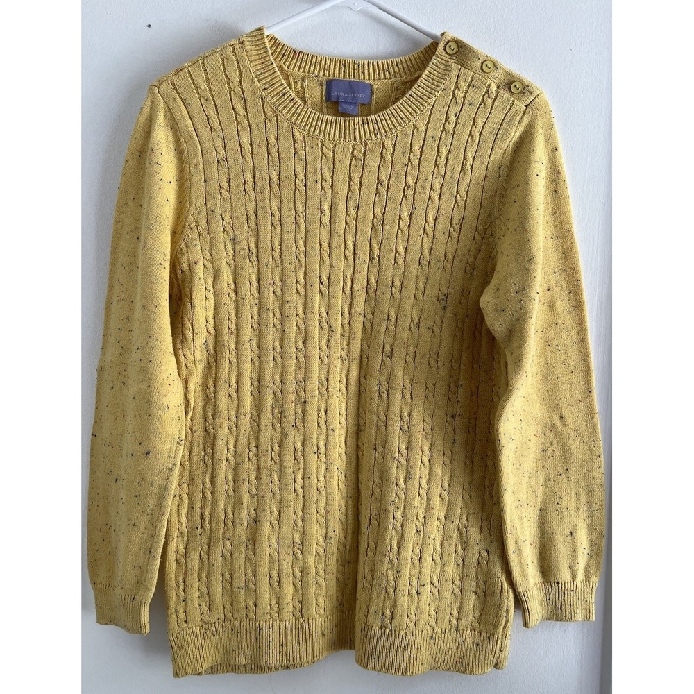 Laura Scott Women's Sweater Large‎ Yellow Fleck Colorful Vtg 90s Top Cable Knit